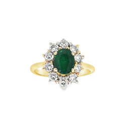 Pre Owned 18ct Emerald and Diamond Cluster Ring ZU903